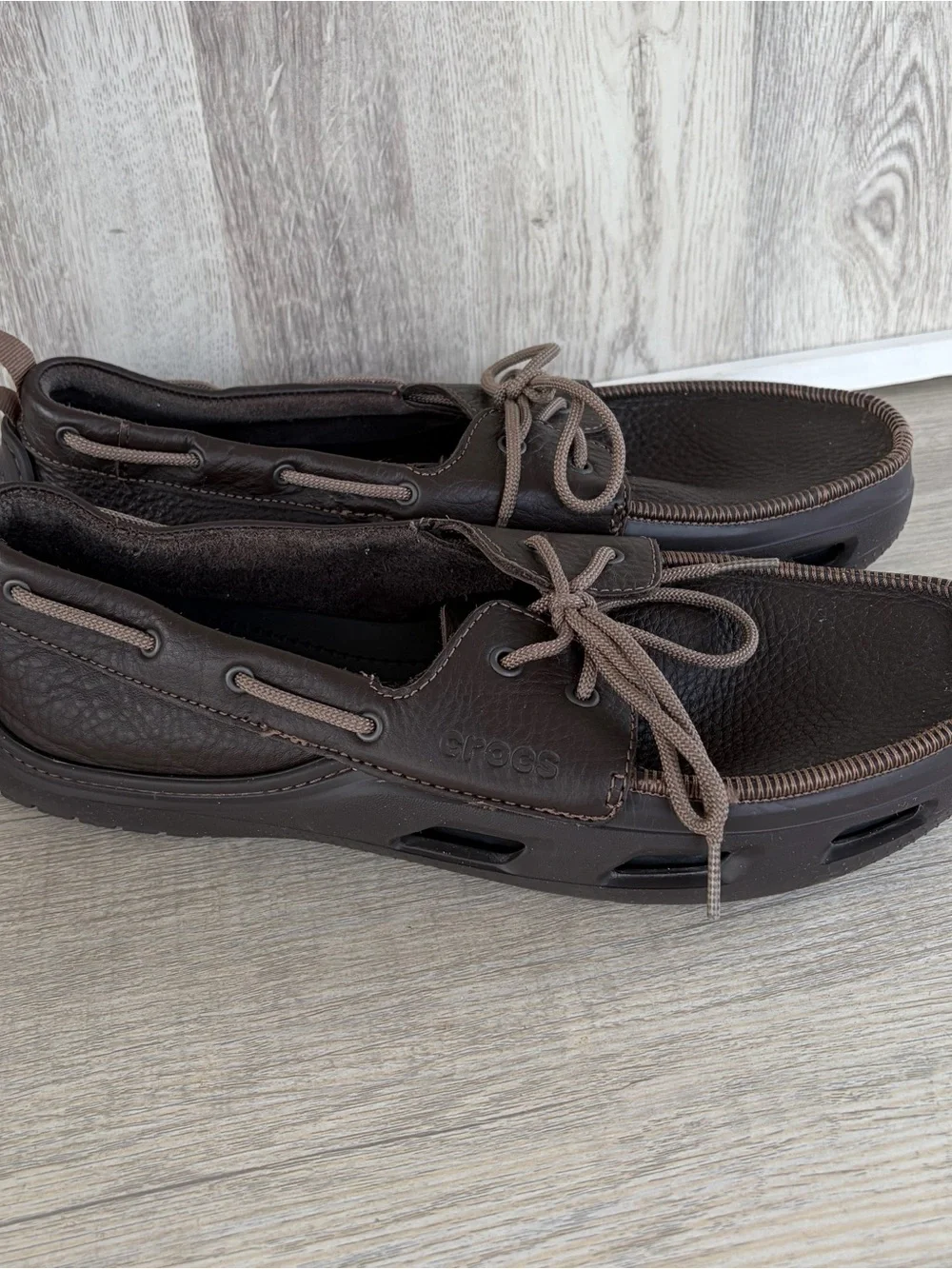 Crocs Cove Sport Boat Shoes Mens Size 13 Brown Leather Lace Up Comfort
